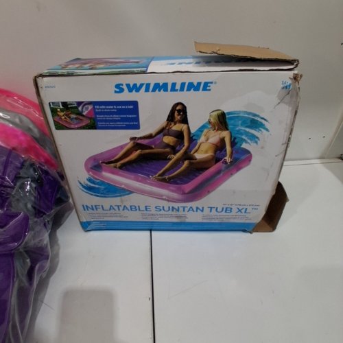 SWIMLINE ORIGINAL SUNTAN TUB DOUBLE XL CLASSIC INFLATABLE POOL FLOATING LOUNGE FOR TWO - 70"X68"X8" - PINK/PURPLE image 6