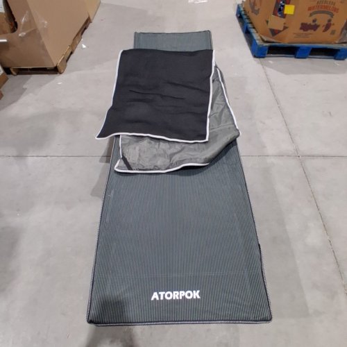 ATORPOK FOLDING CAMPING COT WITH PAD - 450LB CAPACITY - STRIPED GREY/BLACK image 3