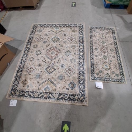 2PC WASHLUXE AREA RUG & RUNNER SET - 5FT X 7FT & 2.25FT X 5FT - BEIGE/BROWN/GREEN (MODEL: 2046294) image 2