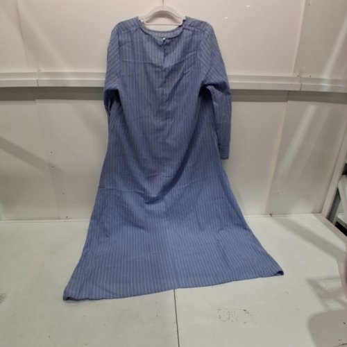 WOMENS COTTEN LINEN MAXI LONG SLEEVED DRESS - 2XL - BLUE image 3