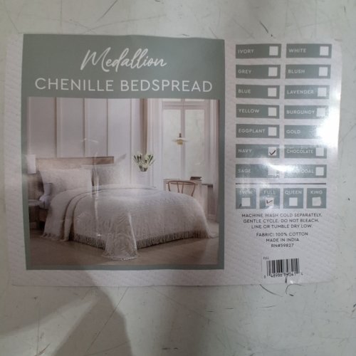 BEATRICE HOME FASHIONS MEDALLION CHENILLE BEDSPREAD, DOUBLE - NAVY image 2