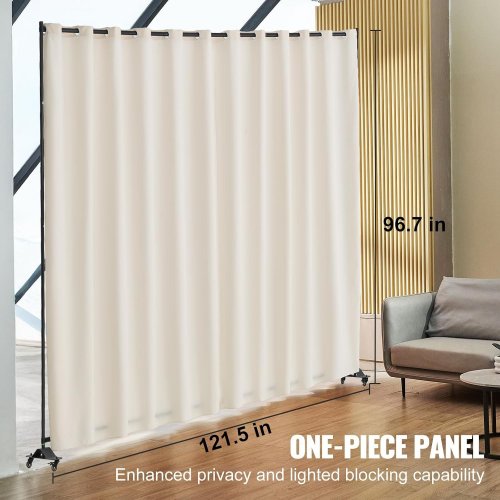 VEVOR ROOM DIVIDER CURTAIN WITH WHEELS - 122" X 97" - BEIGE (MODEL: CLDMFGBS02) image 2
