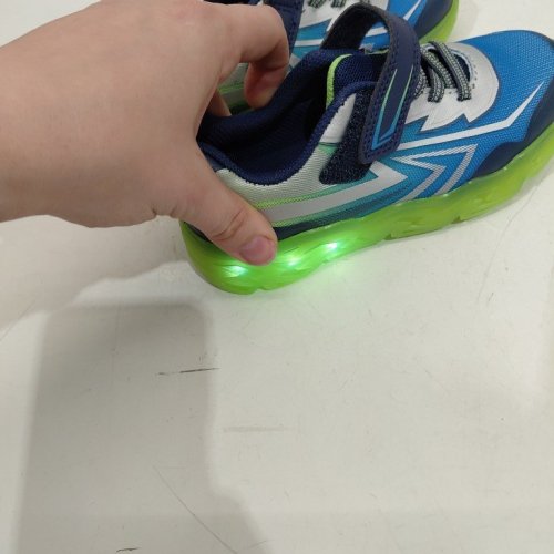 BOYS ATHLETIC WORKS TODDLER LIGHT UP ACTIVE SNEAKERS - SIZE 11 - NAVY BLUE/SILVER/GREEN (STYLE: 76FLASHBY26) image 5