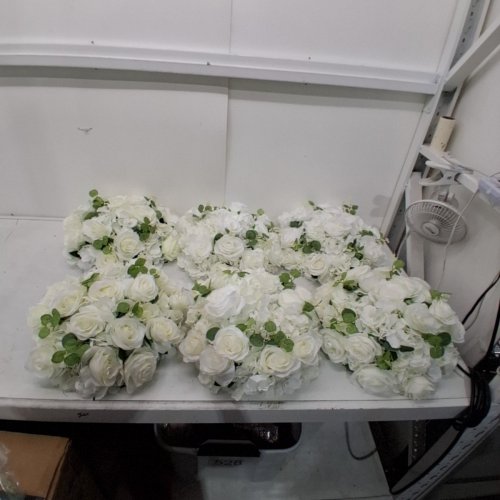 6PK BLOSMON ARTIFICIAL HALF-SPHERE ROSE CENTERPIECE BOUQUET - 15.7" - WHITE/GREEN image 2