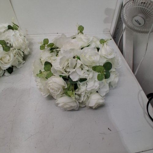 6PK BLOSMON ARTIFICIAL HALF-SPHERE ROSE CENTERPIECE BOUQUET - 15.7" - WHITE/GREEN image 3