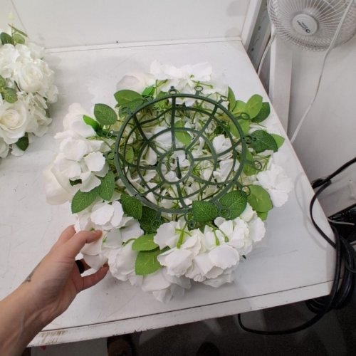 6PK BLOSMON ARTIFICIAL HALF-SPHERE ROSE CENTERPIECE BOUQUET - 15.7" - WHITE/GREEN image 4