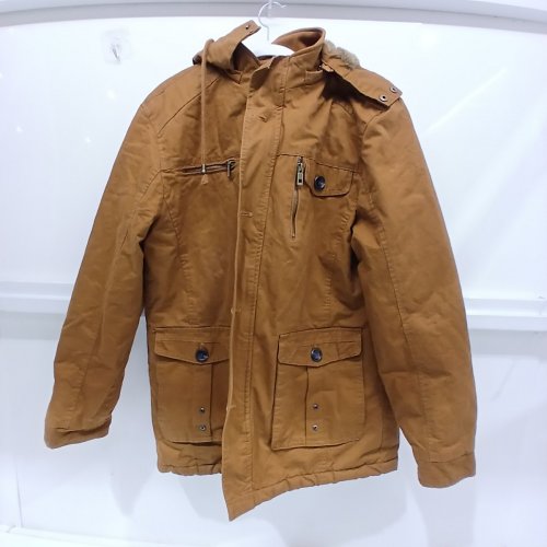 MEN'S DETACHACBLE HOODED WINTER PARKA THEREMAL JACKET WITH POCKETS - 3XL - TAN/BROWN image 3