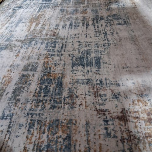 FOLDABLE WASHABLE ABSTRACT PATTERN AREA RUG - 9FT X 12FT - CREAM/BLUE/BROWN image 3