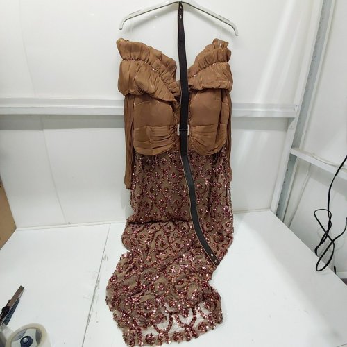 2PC VIA TORINO WOMENS OFF THE SHOULDER PLEATED SEQUINED EVENING GOWN - 50 - BROWN image 2