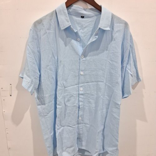 WOMEN'S SHORT SLEEVE BUTTON-UP SHIRT - LARGE - LIGHT BLUE image 2