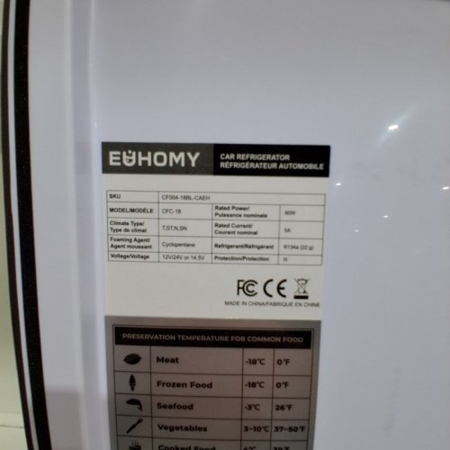 EUHOMY PORTABLE CAR REFRIGERATOR WITH APP CONTROL - 18L - 12V - FROM -4° TO 68°F - BLACK/GREY (MODEL: CFC-18 / CF004-18BL-CAEH) image 5