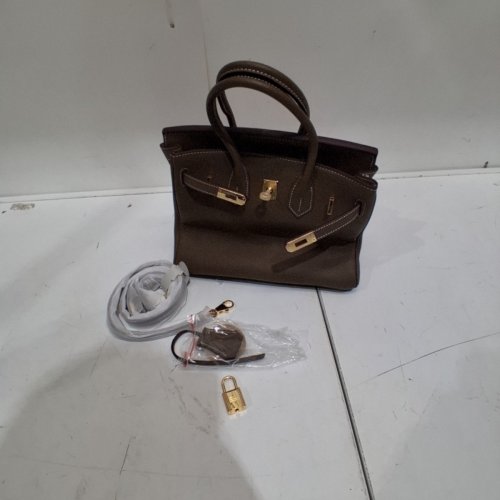FAUX LEATHER STYLISH HANDBAG WITH STRAP - BROWN image 2