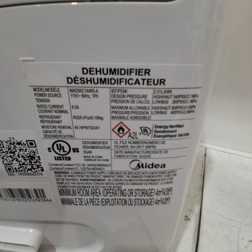MIDEA ENERGY STAR CERTIFIED DEHUMIDIFIER WITH REUSABLE AIR FILTER AND APP CONTROL - 4,500 SQ.FT - 23.6L - WHITE (MODEL: MAD50C1AWS-A) image 8