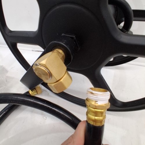 LIBERTY GARDEN SINGLE ARM ROTATING HOSE REEL -125FT - BLACK/WOOD (MODEL: 712-B) image 3