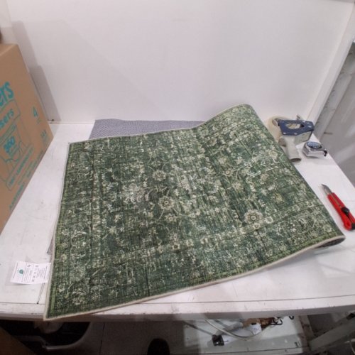 WASHABLE NON SLIP AREA RUG - 60" X 25" -GREEN image 2