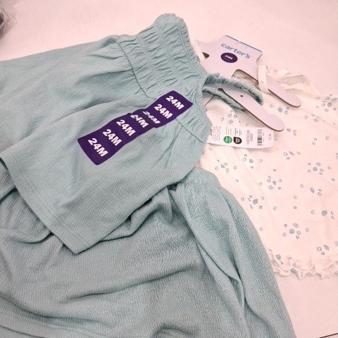 3PC GIRLS CARTERS DRESS AND SHIRT SET - SIZE 24 MONTHS - BLUE/WHITE (STYLE: 3702222) image 2