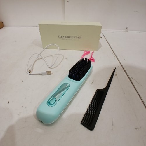 CORDLESS RECHARGABLE HAIR STRAIGHTENER BRUSH/COMB WITH HAIR CLIPS - LIGHT BLUE TEAL - (MODEL: S7) image 4