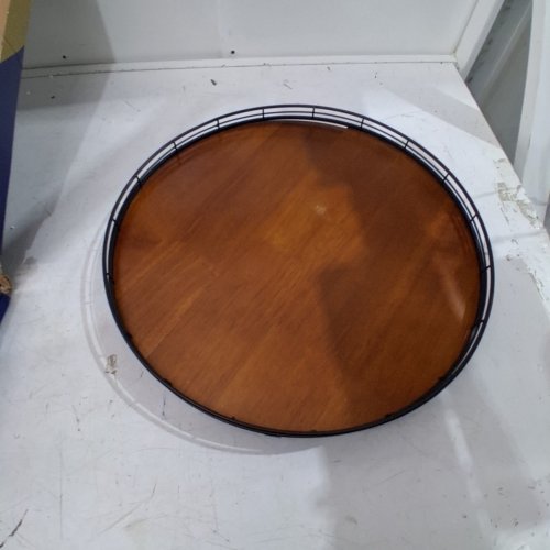 ROUND FARMHOUSE STYLE WOODEN LAZY SUSAN TRAY - 16" BROWN/OAK image 2