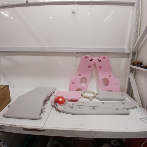 BRUCE & SHARK BABY TODDLER SLIDE CLIMBER PLAYSET WITH BASKETBALL HOOP - PINK AND GRAY image 3