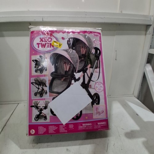 BAYER XEO TWIN DOLL CARRIAGE STROLLER FOR DOLLS UP TO 18" - 30" X 14.5" X 29.5" - GREY/PINK (MODEL: 26733AA) image 4