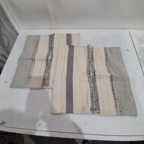 2PK WOVEN DECORATIVE PILLOWCASES - 20" X 20" - IVORY / GRAY image 2