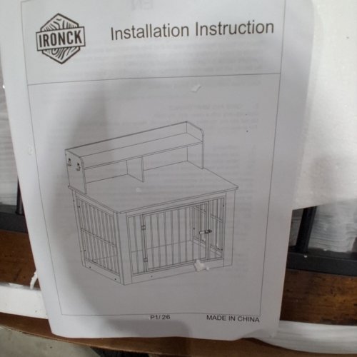IRONCK WOODEN DOG CRATE FURNITURE WITH STORAGE AND 4 HOOKS - 30" X 43.5" X 41" - RUSTIC BROWN (MODEL:HK-GL-03A) image 3
