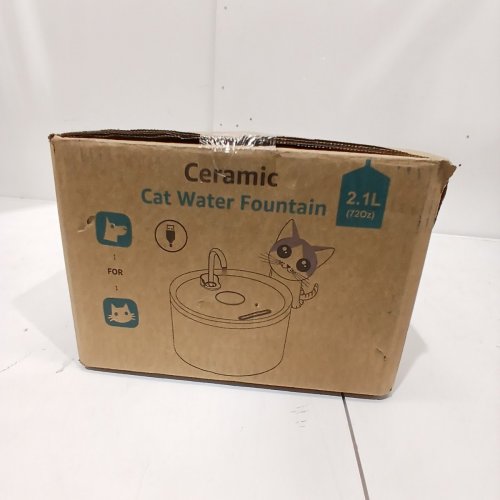 CERAMIC PET CAT WATER FOUNTAIN, AUTOMATIC WATER DISPENSER FOR ANIMALS - 2.1L - WHITE image 2
