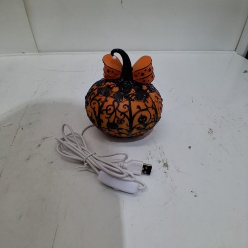 LED HALLOWEEN RESIN PUMPKIN DECORATIVE USB LIGHT - 5.9" - ORANGE/BLACK image 3