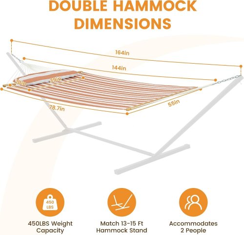 LAZY DAZE DOUBLE QUILTED HAMMOCK WITH PILLOW - 12FT - BEIGE/WHITE (MODEL: HMQF-BEIGE-W) image 3