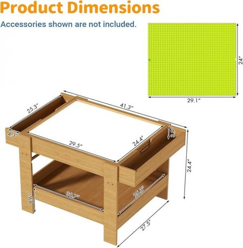 OAKVERA 5-IN-1 LIGHT UP TABLE FOR KIDS WITH REVERSIBLE TABLETOP - 41" X 25" X 24" - NATURAL WOOD - (MODEL: US887206NW00) image 2