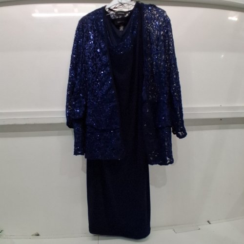 2PC WOMEN'S R&M RICHARDS SEQUINED PASTEL WHISPERS DRESS WITH JACKET - SIZE 14 - NAVY (STYLE: 6145) image 2