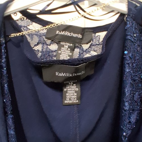 2PC WOMEN'S R&M RICHARDS SEQUINED PASTEL WHISPERS DRESS WITH JACKET - SIZE 14 - NAVY (STYLE: 6145) image 3