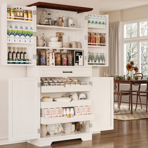 IRONCK FARMHOUSE KITCHEN PANTRY CABINET - 31.3" X 15.7" X 73.2" - WHITE (MODEL: HK-AZGG-03) image 2