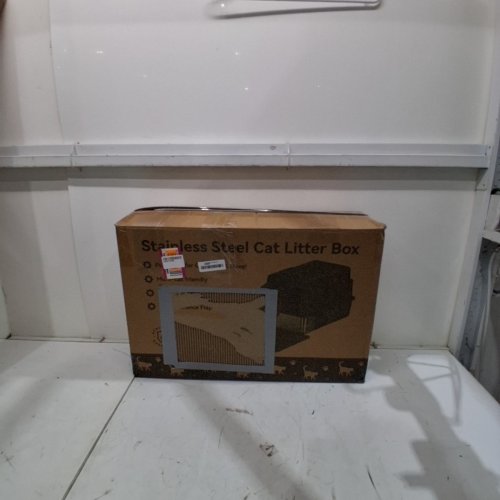 CAT LITTER BOX WITH LID AND LITTER SCOOP - STAINLESS STEEL/GREY image 3