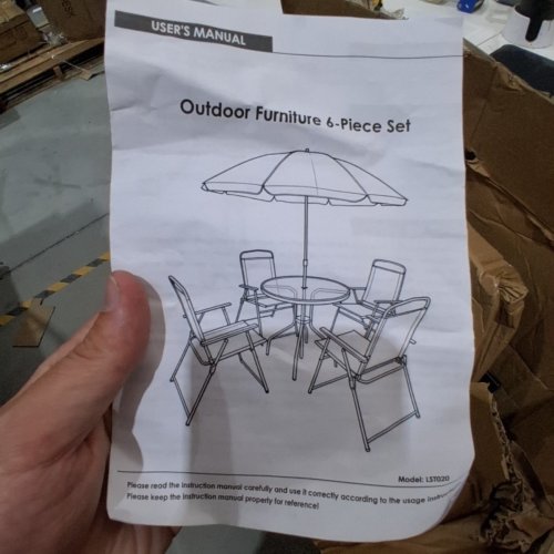 6PC OUTDOOR PATIO FURNITURE DINING SET - 4 CHAIRS, GLASS TABLE, UMBRELLA - DARK GREY - (MODEL: LST020) image 9