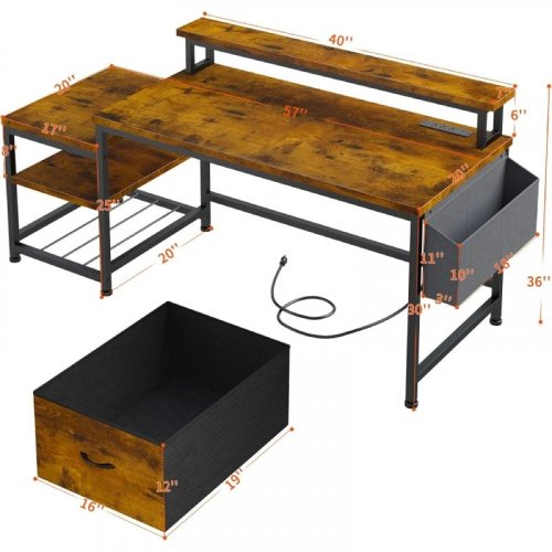 SNHOMEE COMPUTER DESK WITH DRAWERS AND POWER OUTLET - 49" X 19.6" X 35.8" - WHITE (MODEL: USCPD1D100LBWPVC) image 2