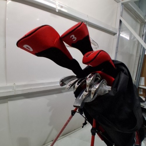 14PC MENS CALLAWAY GOLF STRATA PLUS COMPLETE REGULAR GOLF SET WITH STAND BAG - LEFT HAND - RED image 3