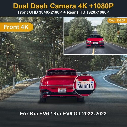 FITCAMX FRONT & REAR DASH CAM FOR 2022-2025 KIA EV6 GT - LOOP RECORDING, WIFI & APP CONNECTION - 128GB - 4 K - BLACK (MODEL: HD2) image 2