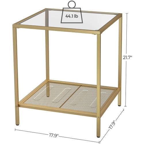 2 TIER GLASS TOP END TABLE - 21.7" X 17.9" X 17.9" - GOLD (MODEL: SF-MFET01) image 2