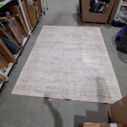 DISTRESSED ABSTRACT AREA RUG - 8FT X 10FT - CREAM AND BEIGE image 2