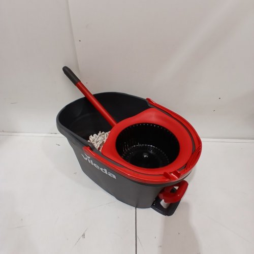 VILEDA EASY WRING POWER SPIN MOP AND BUCKED WITH 2 WASHABLE MOP HEADS- GREY/RED/WHITE image 4