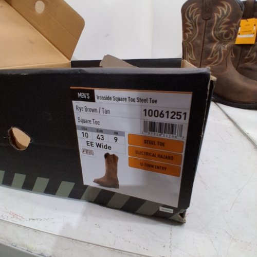 MEN'S ARIAT IRONSIDE SQUARE TOE STEEL TOE WORK BOOT - 10- BROWN image 2