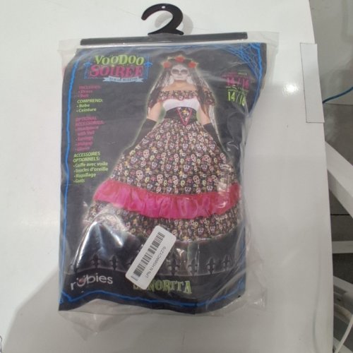 2PC WOMEN'S RUBIES DIA DE LOS MUERTOS VOODOO SOIREE COSTUME DRESS WITH BELT - 14/16 - BLACK / PINK (STYLE: VOODOO SOIREE) image 3