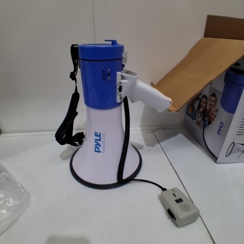 PYLE MEGAPHONE SPEAKER PA BULLHORN WITH BUILT-IN SIREN - 50W - 1600 YARD - WHITE/BLUE (MODEL: PMP50) image 4