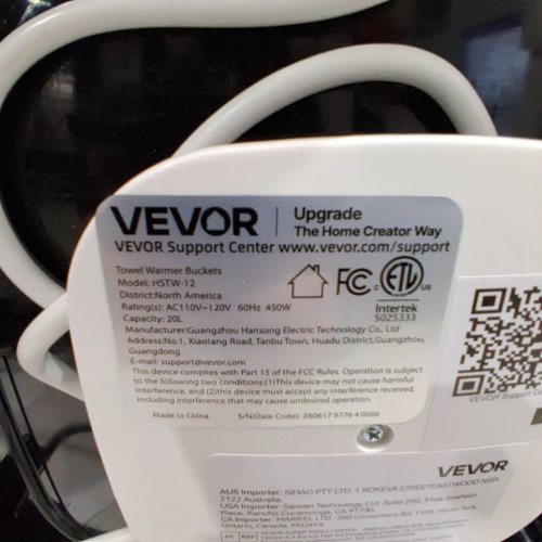 VEVOR TOWEL WARMER BUCKET - 20 L, 450W, 110 V-120 V - WHITE (MODEL: HSTW-12) image 6