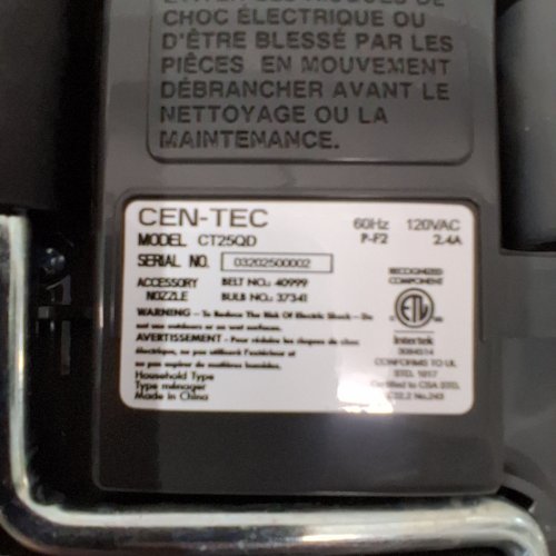 CEN-TEC VACUUM POWER HEAD - 120 V 2.4A - BLACK image 2