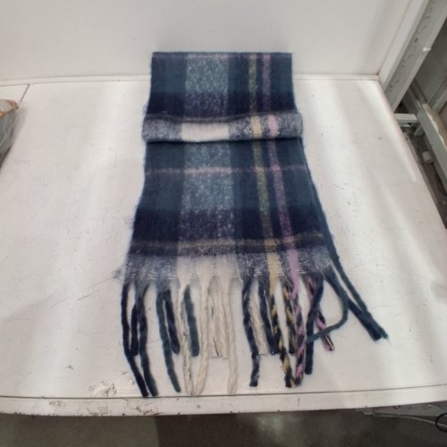 TIME AND TRU PLAID FRINGED SCARF - OSFM - BLUE image 2