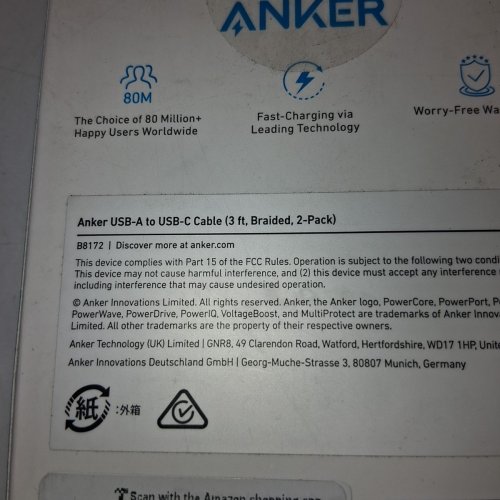 2PK ANKER BRAIDED USB-A TO USB-C CABLE - 3FT (ITEM: B8172) image 2