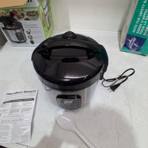 HAMILTON BEACH RICE COOKER AND STEAMER - 8 CUP CAPACITY - BLACK/SILVER (MODEL: 37518MN) image 7