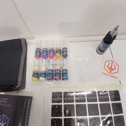20PC POSEIDON TATTOO PEN KIT WITH CARTRIDGE NEEDLES TATTOO MACHINE WITH 1500MAH - BLACK image 3